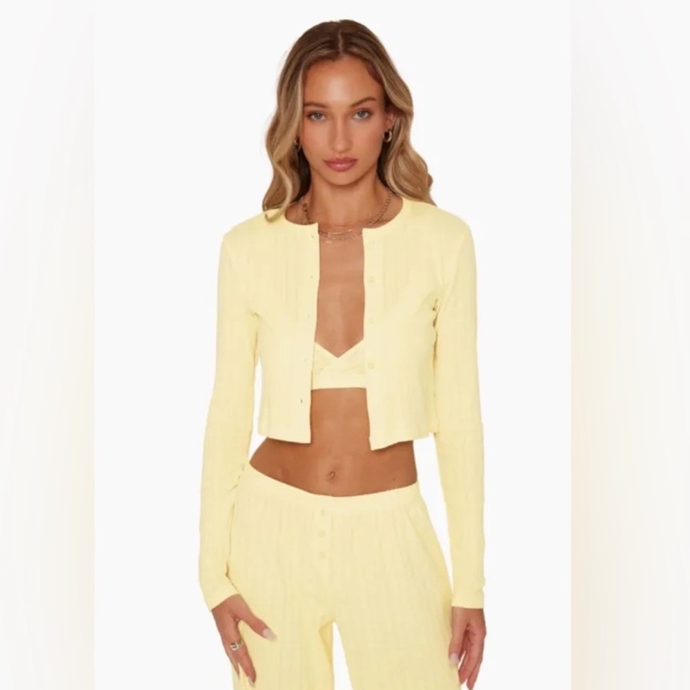 SET Active Pointelle Cardigan yellow size small 100% cotton